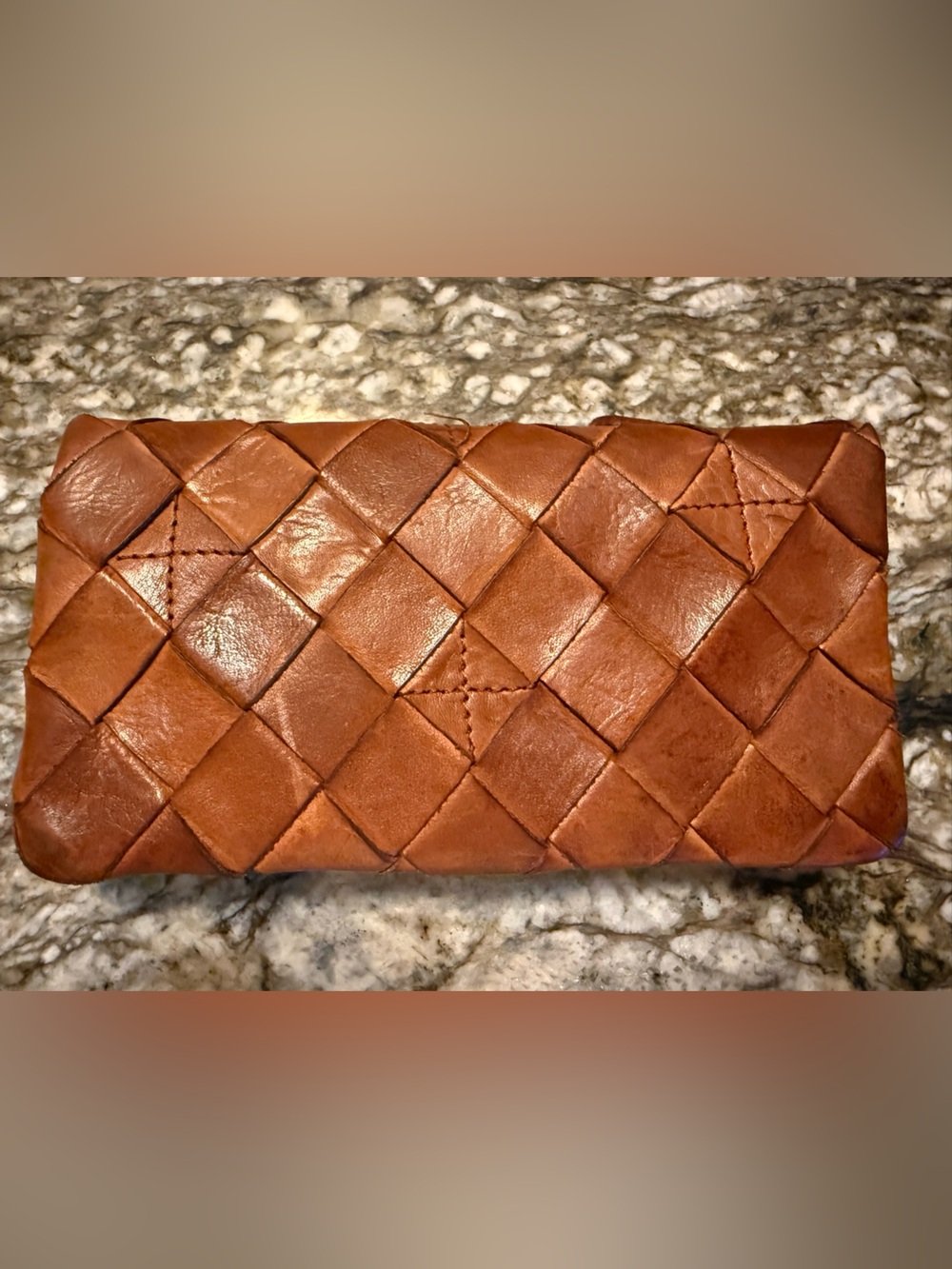 Vilenca Holland Cognac Woven Leather Wallet Clutch.